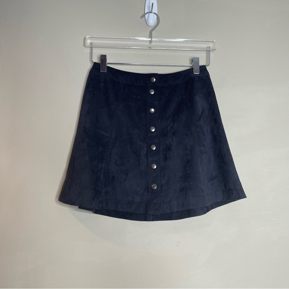 Abercrombie & Fitch Mini Skirt Black Faux Suede  Snap Front